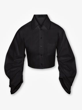 Hevron Raquel Top — Black Cotton Poplin, Size XS